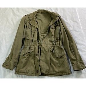 Vintage M 1943 Field Jacket Khaki Green Korean War Size 34R Drawing on Back